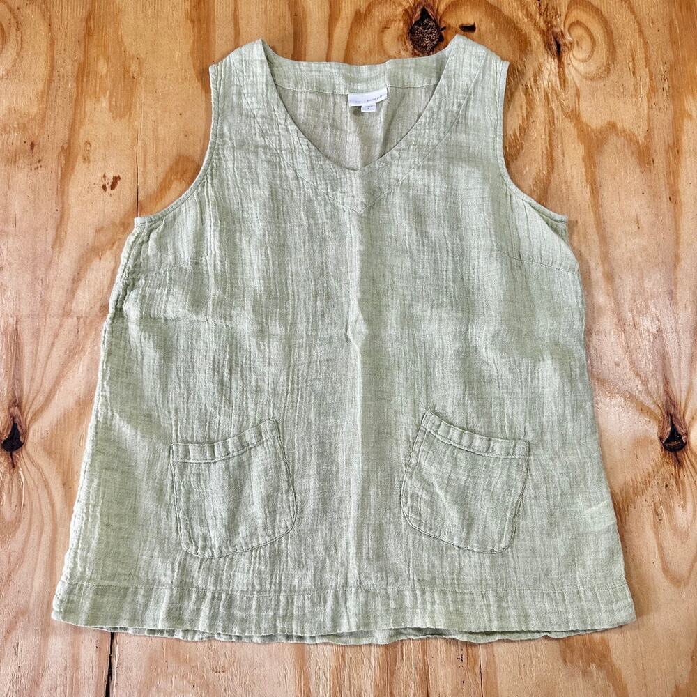Pure Jill J. Jill 100% Linen Sage Green V-Neck Pocket Tank Top - Size S